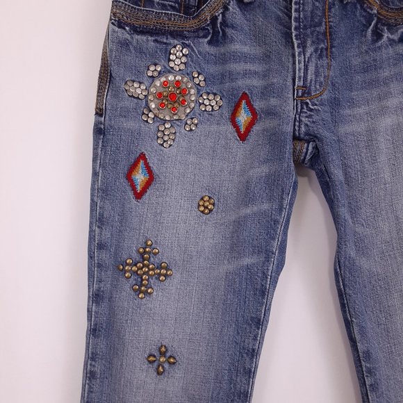 Western Denim Bank Jeans Embroidered 100% Cotton Size 27 - Picture 3 of 10